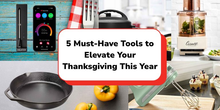 Thanksgiving table filled with cooking tools, fresh ingredients, and festive décor for holiday meal prep.
