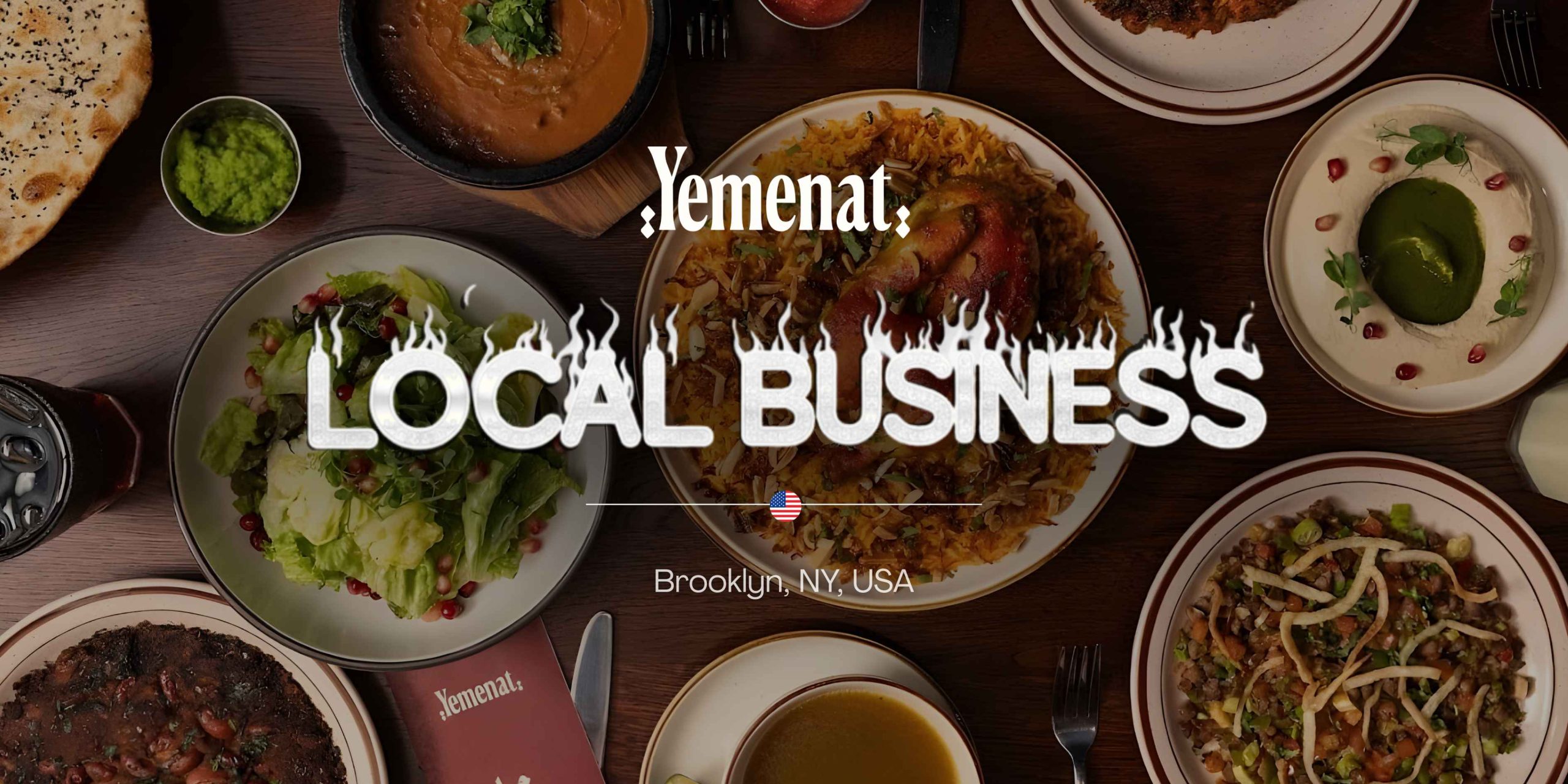 Yemenat NYC feature banner showing authentic Yemeni dishes on a table inside the Bay Ridge Brooklyn restaurant.