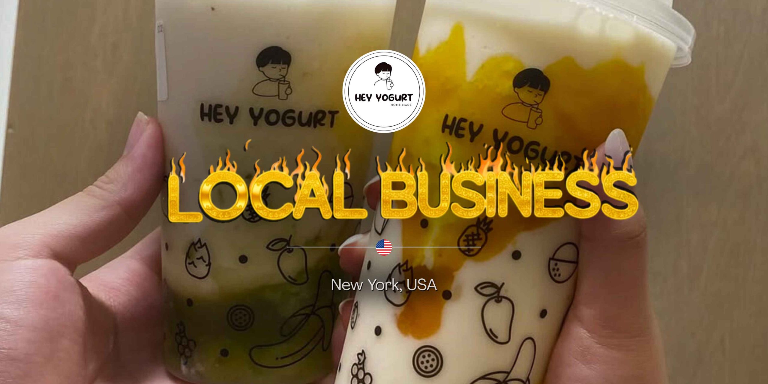 “Hey Yogurt Flushing feature showing fresh branded yogurt drinks.”