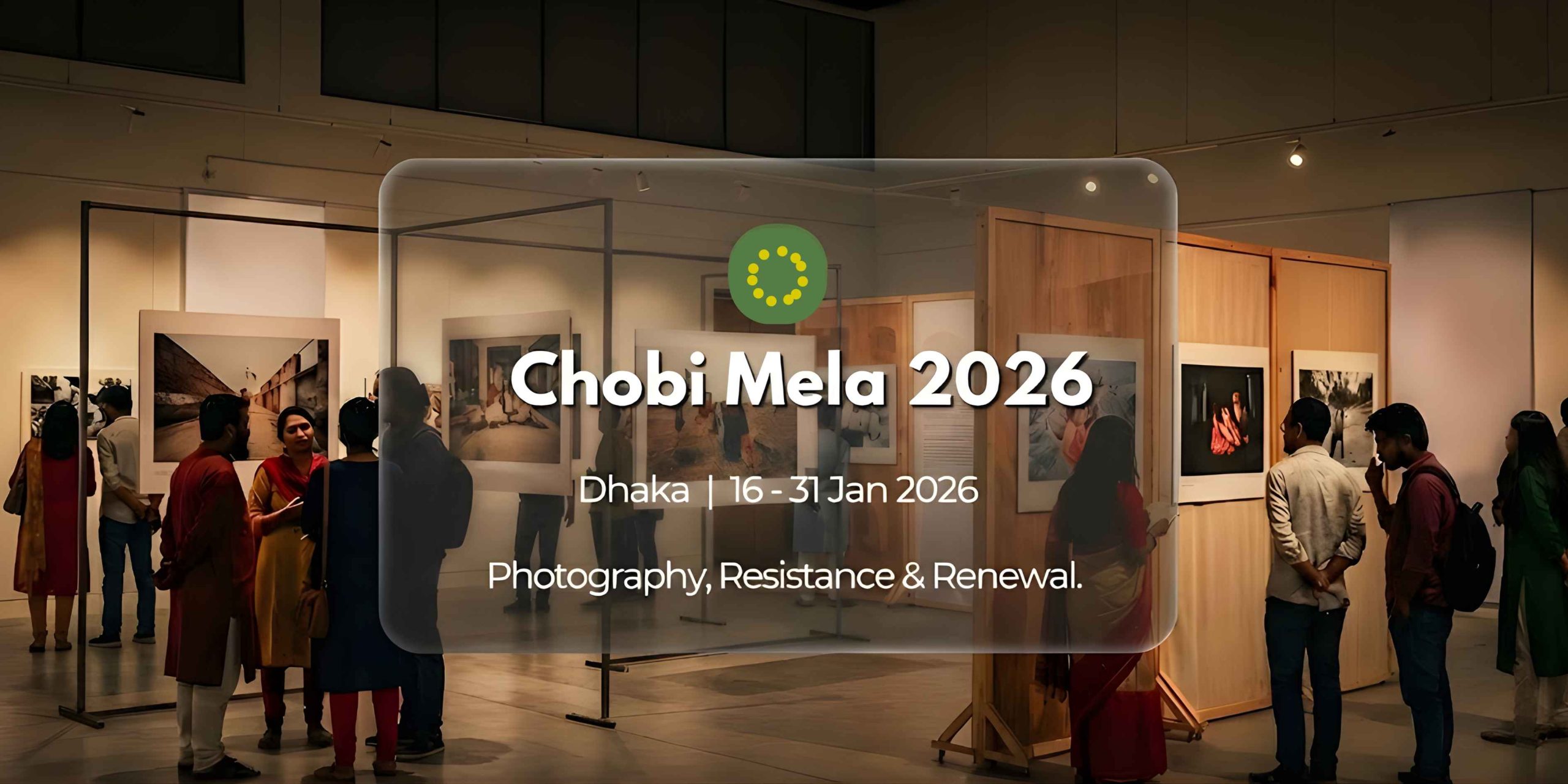 Chobi Mela 2026 exhibition display showcasing documentary photography from Bangladesh, highlighting public movements and visual storytelling at the international photography festival.