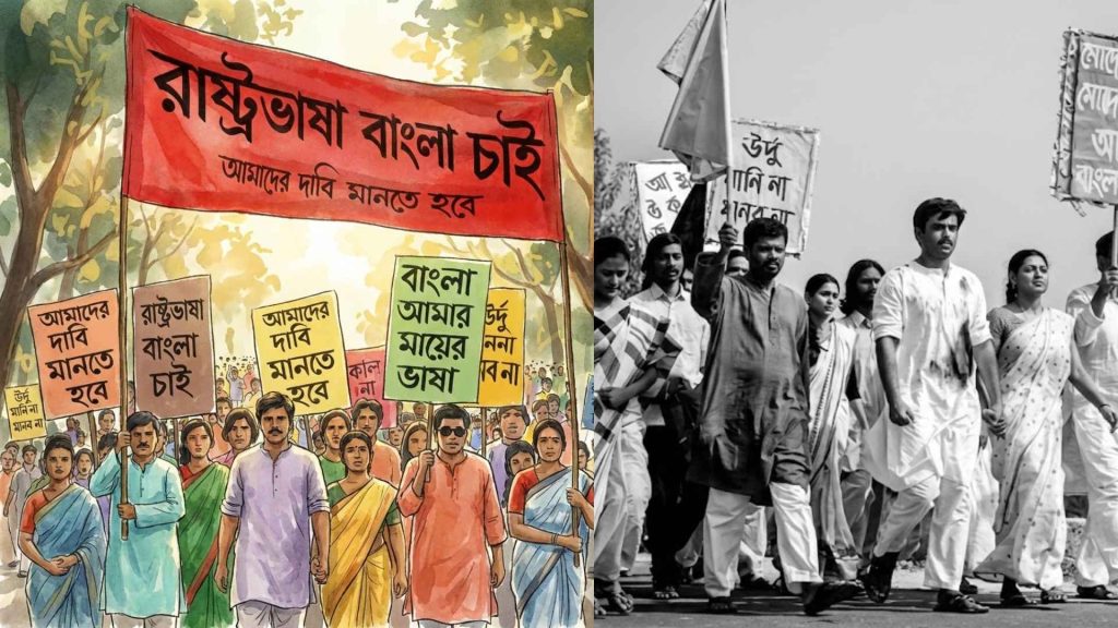 Language Movement 1952 protest scene marking International Mother Language Day Bangladesh