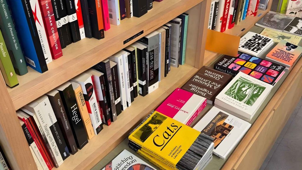 Bookshelf at Topos Bookstore Café in Ridgewood, NYC