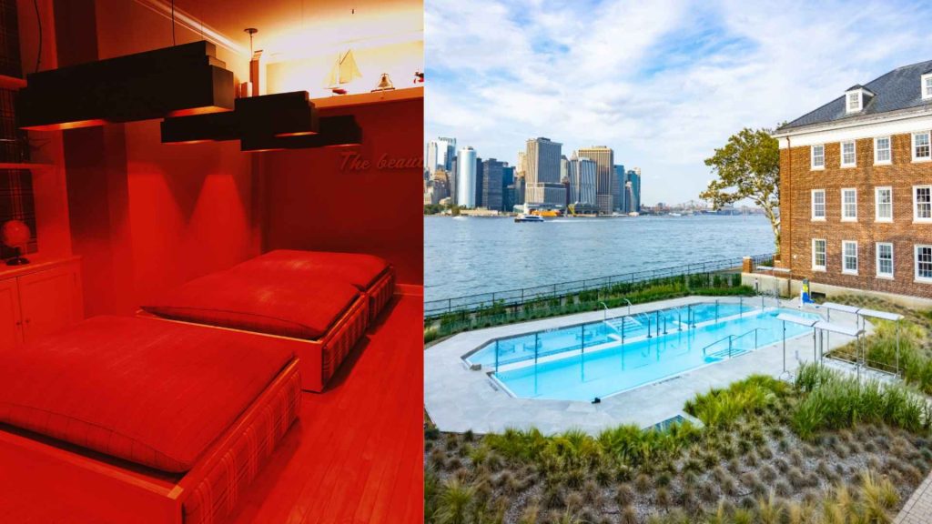 Top 5 Spa Retreats in NYC displaying an elegant indoor spa pool with calm lighting and minimalist design