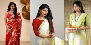 Elizabeth Thadikaran walking a fashion runway in an elegant gown, exuding confidence and grace.