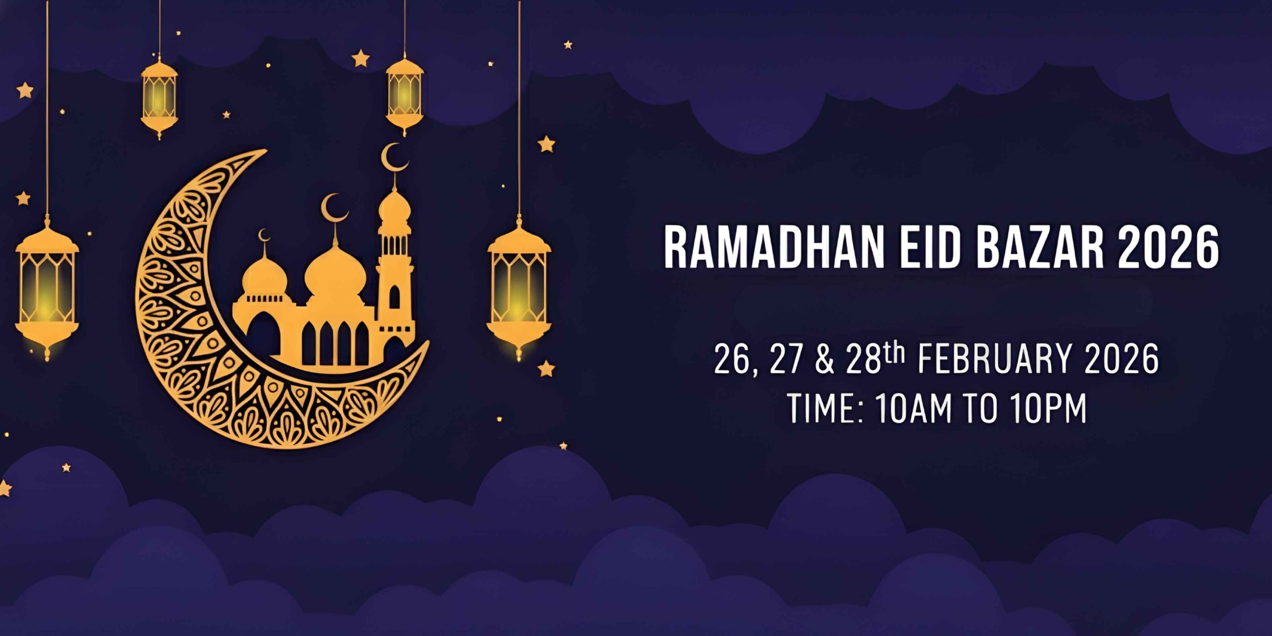 Promotional flyer for Priyanka's Events Ramadhan Eid Bazar 2026 featuring stall booking details for February 26-28 at Dhanmondi Convention Hall.