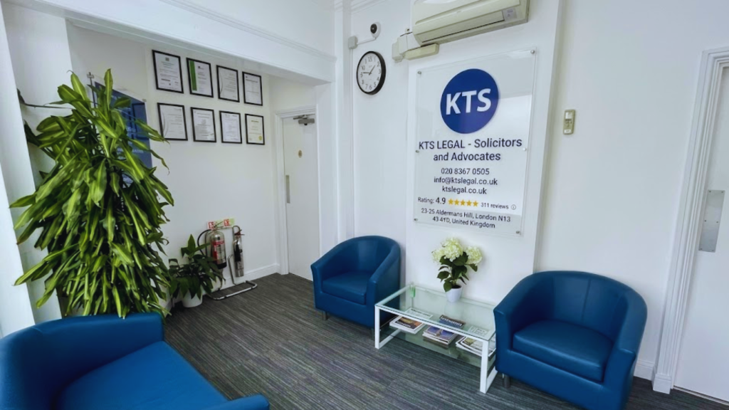The reception of KTS Legal showing a wall of certifications, a trusted name among London Law Firms for UK-South Asia