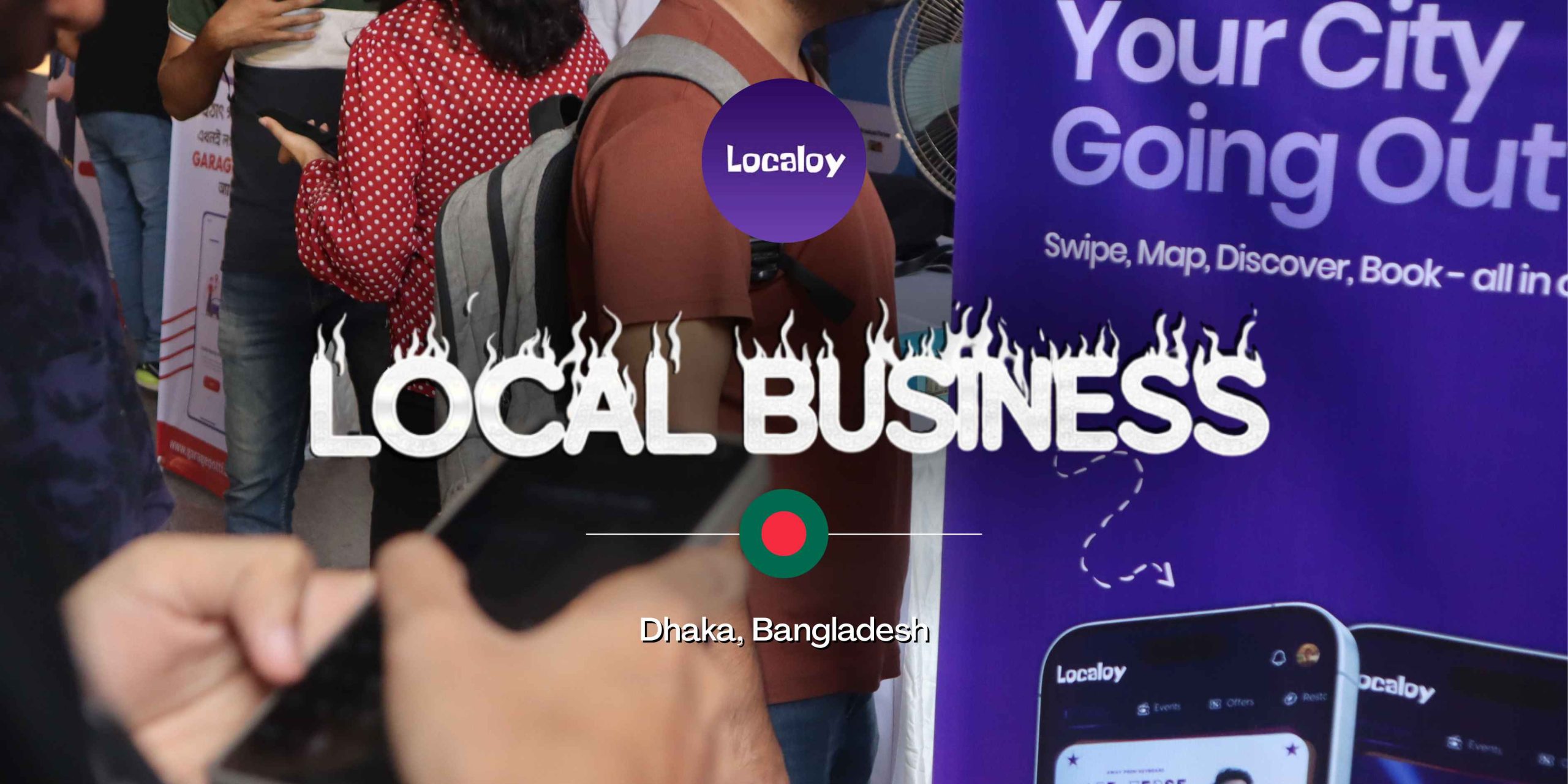 Localoy Bangladesh city discovery platform brand banner featuring local business promotion and urban exploration tools in Dhaka