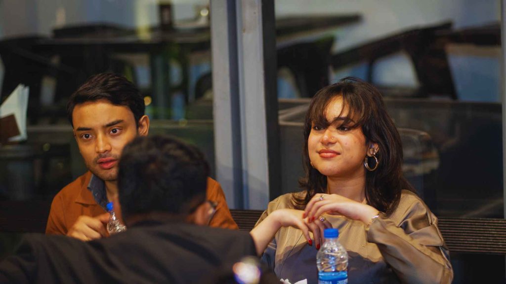 Amrin Tasnim Jaima at TINDS Social Dhaka captured in a candid moment during a collaborative networking session and panel discussion with fellow creators.