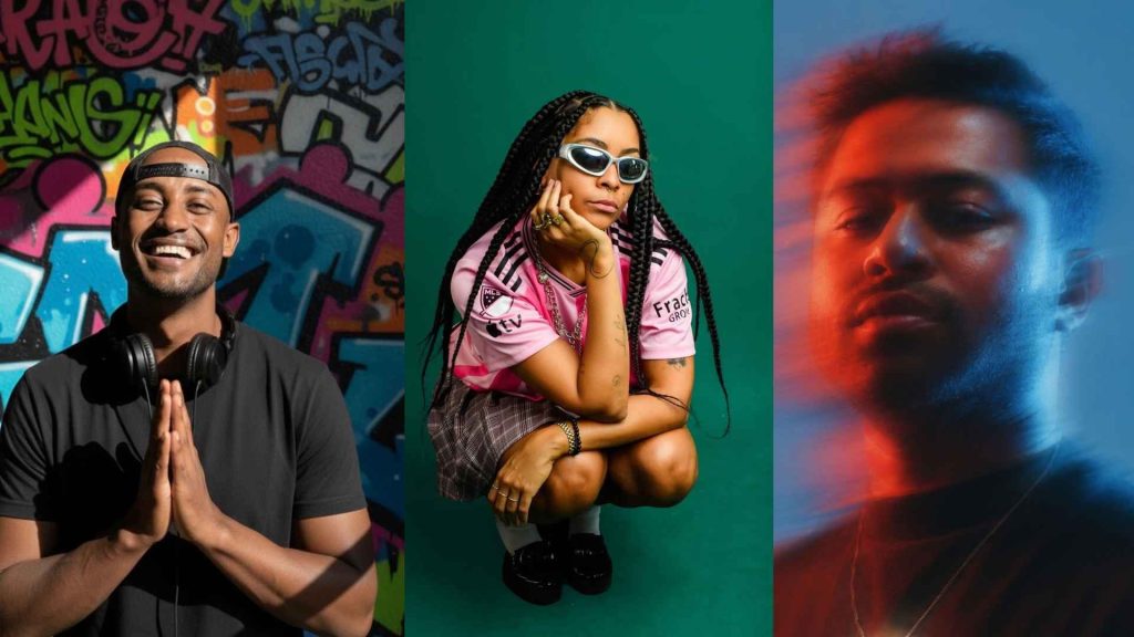 Split portrait banner of the international artist lineup for Breakfast Club Dhaka RAFIKI, featuring DJ SHI from Kenya, Isat Irat from Ethiopia, and OMDG from Bangladesh.