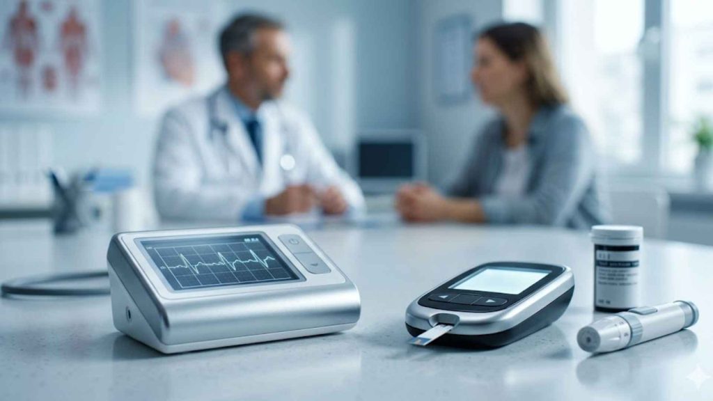 High-tech heart rate monitors and glucose testing devices available at South Asian health clinics Toronto Brampton for specialized chronic disease management.