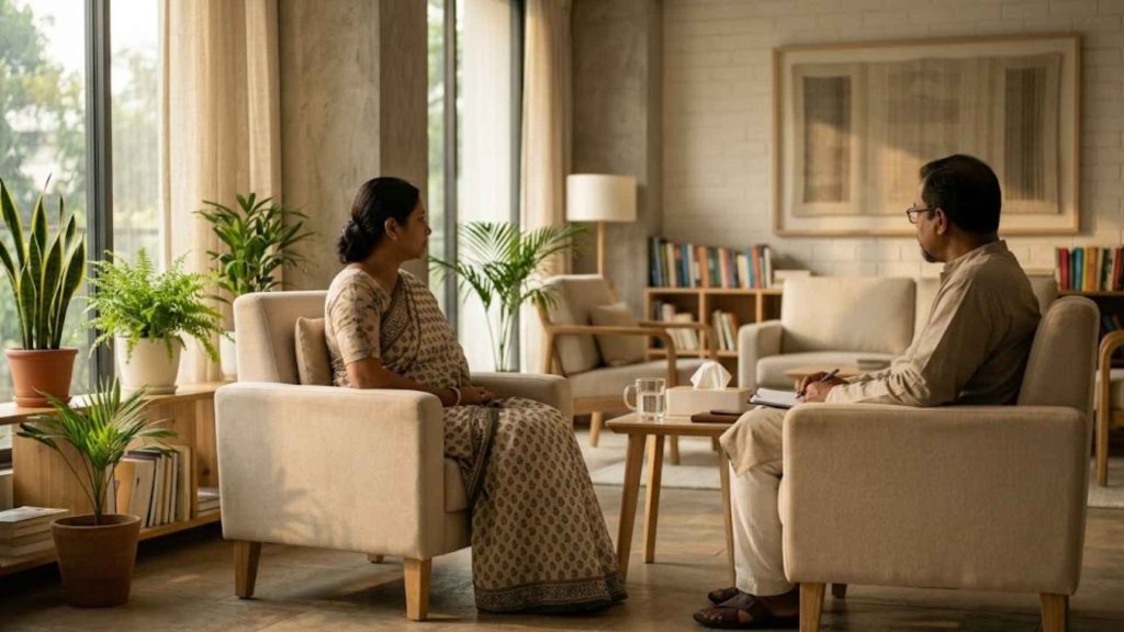 A patient and a health professional in a serene consultation room at one of the South Asian health clinics Toronto Brampton, focusing on culturally relevant holistic wellness.