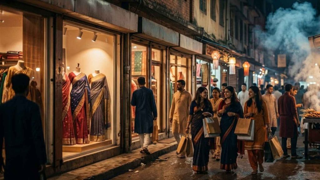 Visitors browsing handcrafted silver jewelry and getting intricate henna art at a festive indoor lifestyle exhibition for Eid ul Adha shopping in Dhaka.